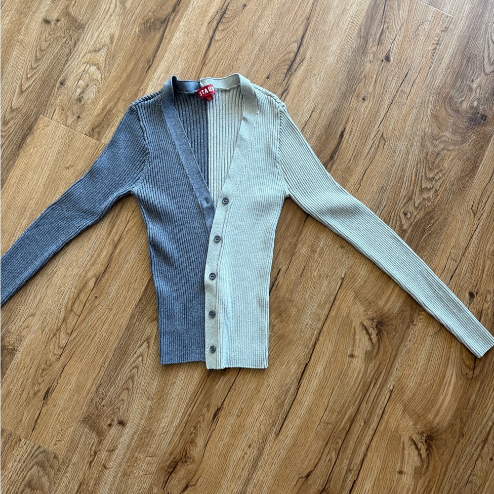 STAUD Gray and Cream Cardigan